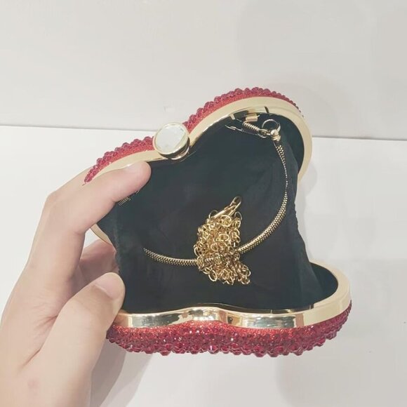 Compact Heart-Shaped Acrylic Clutch Bag with Rhinestones - Perfect Gift for Her - Picture 4 of 5